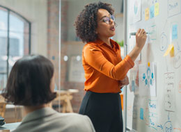 Employee writing on whiteboard
